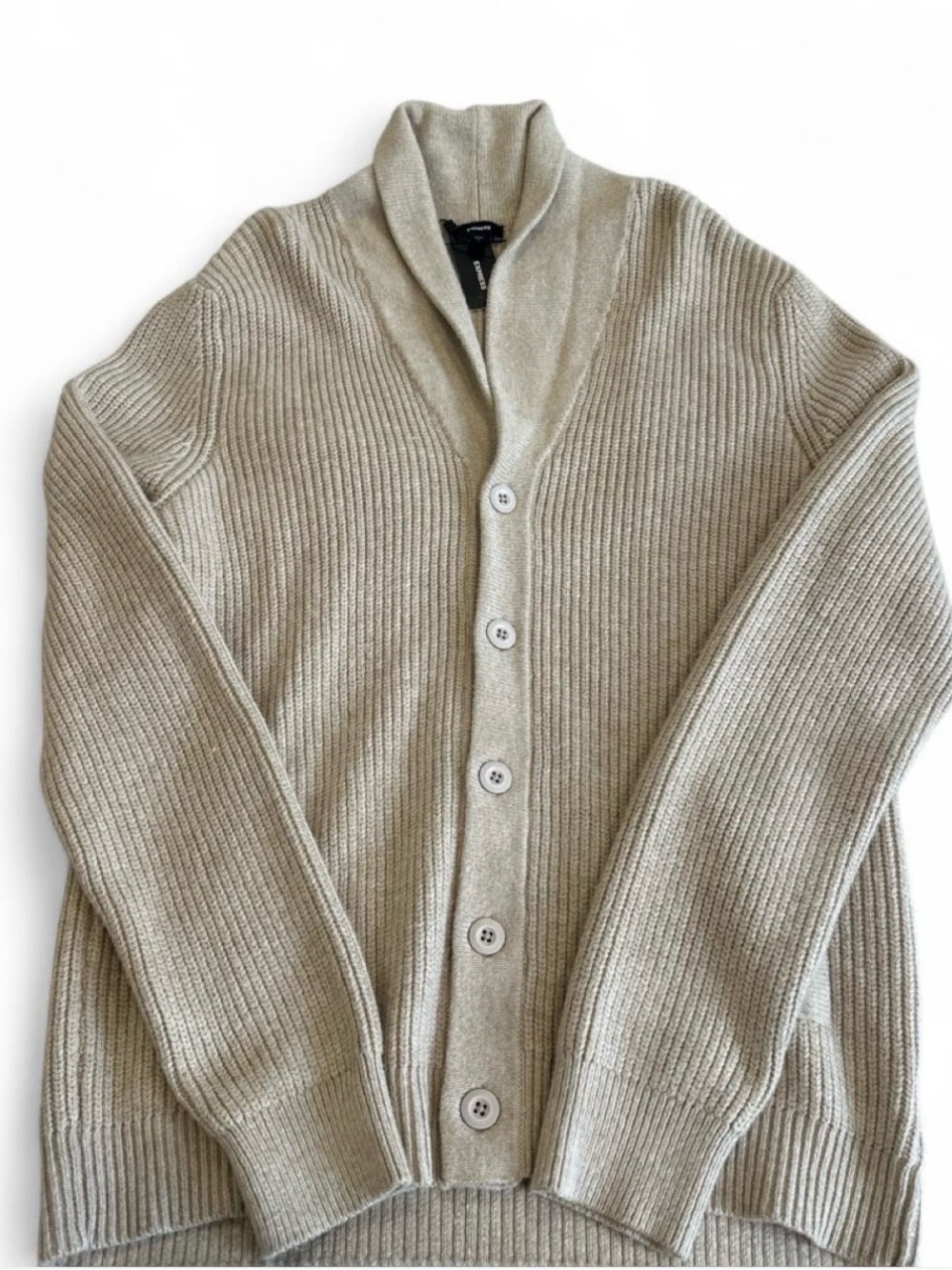 Express Men's Shawl Collar Button Cardigan - Beige